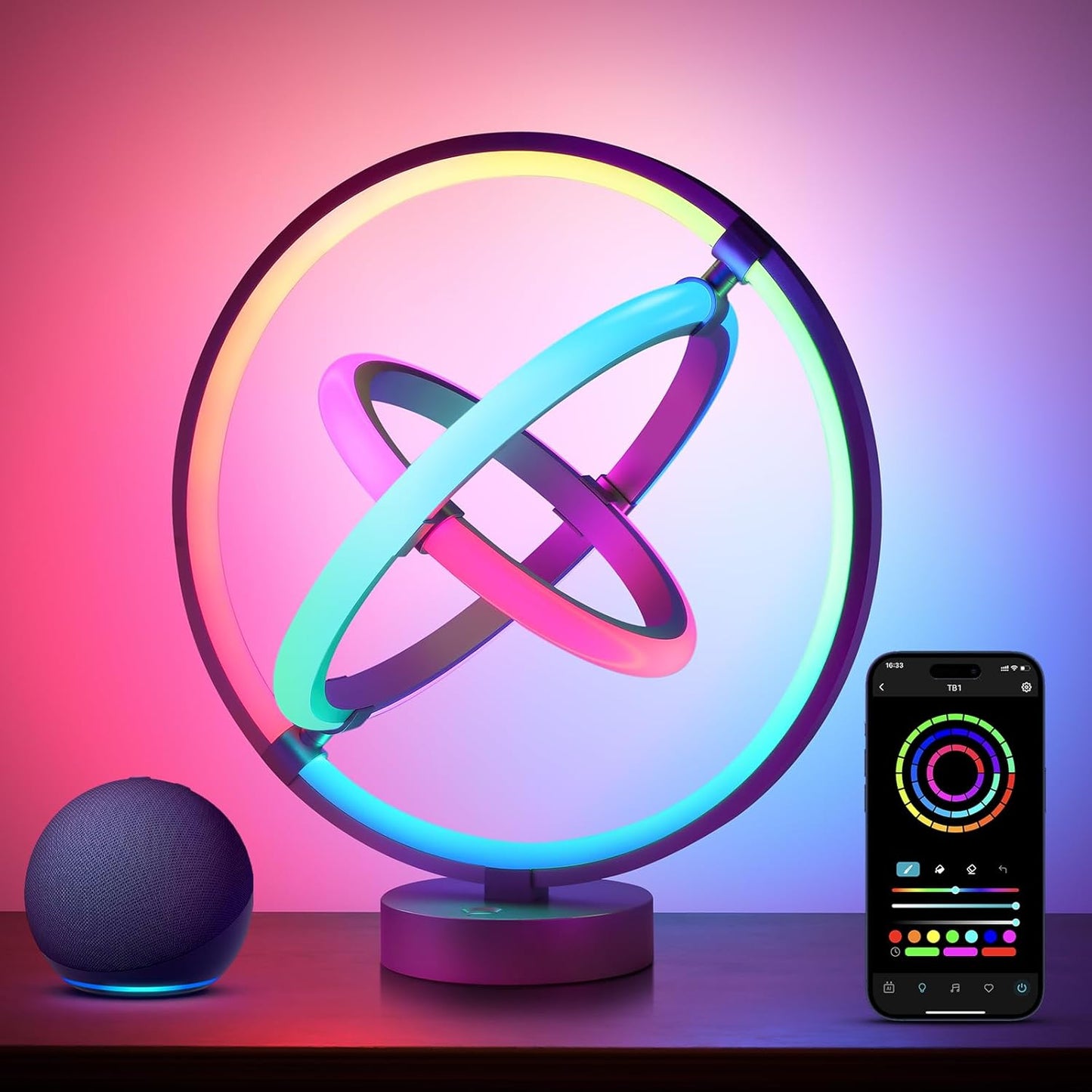 Lepro TB1 AI デスクライト テーブルランプ ledテーブルライト AI照明【Compatible with Alexa/虹色/1600万色/音声操作/音楽同期/BlueTooth&Wi-Fi/Google Home対応】 間接照明 インテリア スマート照明 ベッドサイドランプ おしゃれ ゲーミング/雰囲気作り/クリスマス/インテリア装飾/パーティー/誕生日 プレゼント （惑星タイプ）