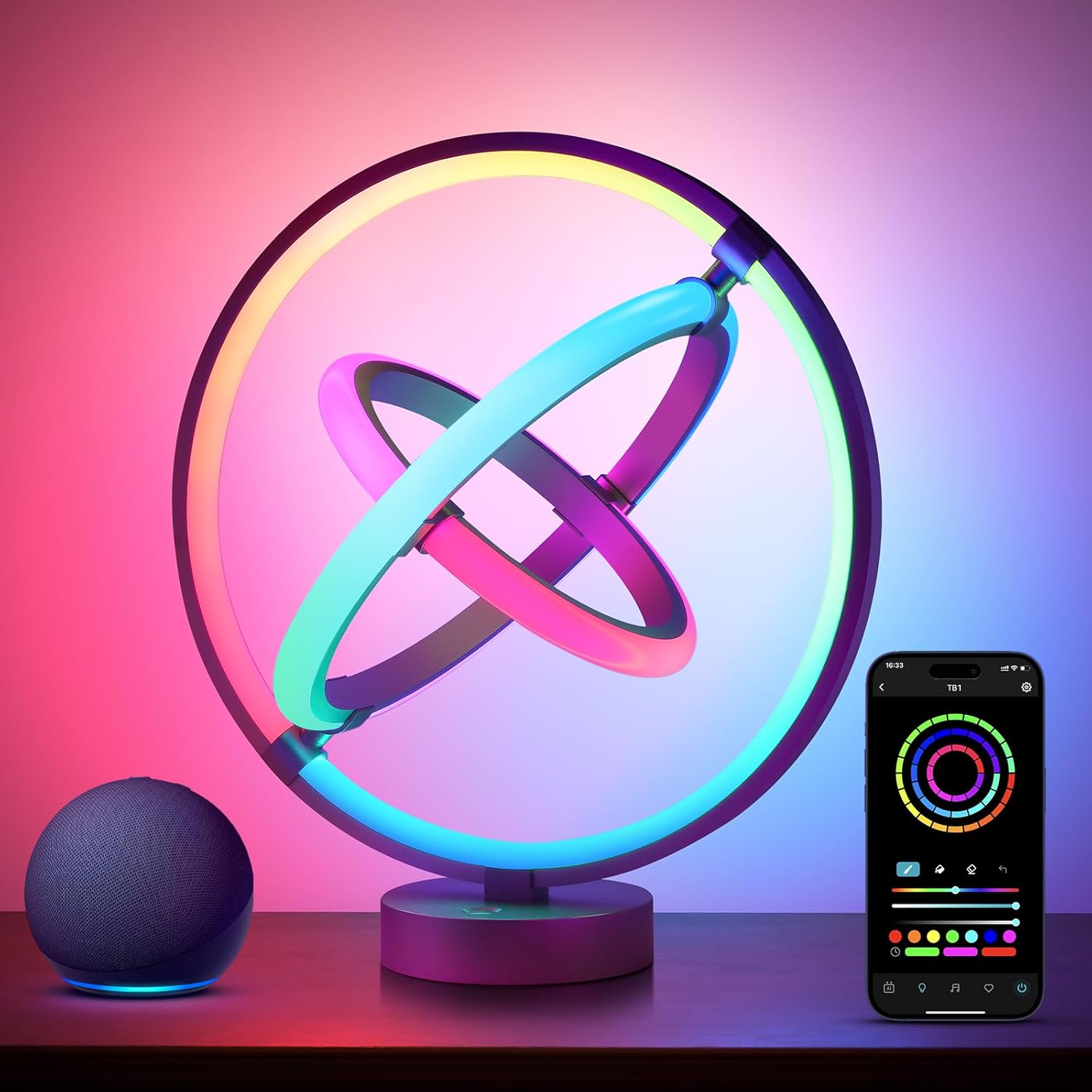 Lepro TB1 AI デスクライト テーブルランプ ledテーブルライト AI照明【Compatible with Alexa/虹色/1600万色/音声操作/音楽同期/BlueTooth&Wi-Fi/Google Home対応】 間接照明 インテリア スマート照明 ベッドサイドランプ おしゃれ ゲーミング/雰囲気作り/クリスマス/インテリア装飾/パーティー/誕生日 プレゼント （惑星タイプ）