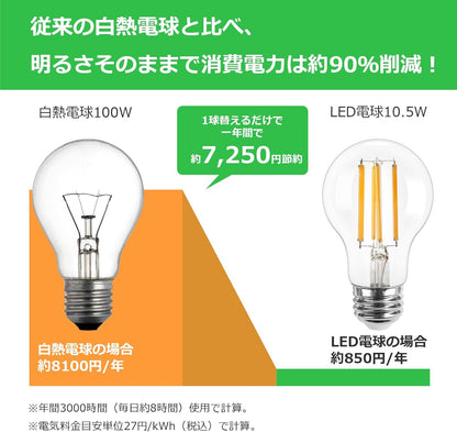 【E26】Lepro led電球 e26 led 電球色 100W形 6個入り フィラメント 電球 電球色 2700k 10.5w 全方向 クリアタイプ 非調光 一般電球形 1521lm 省エネ PSE認証済み シーリング ペンダント スタンド ブラケットなど適用 インテリア 玄関 階段 廊下 トイレ リビング ダイニング
