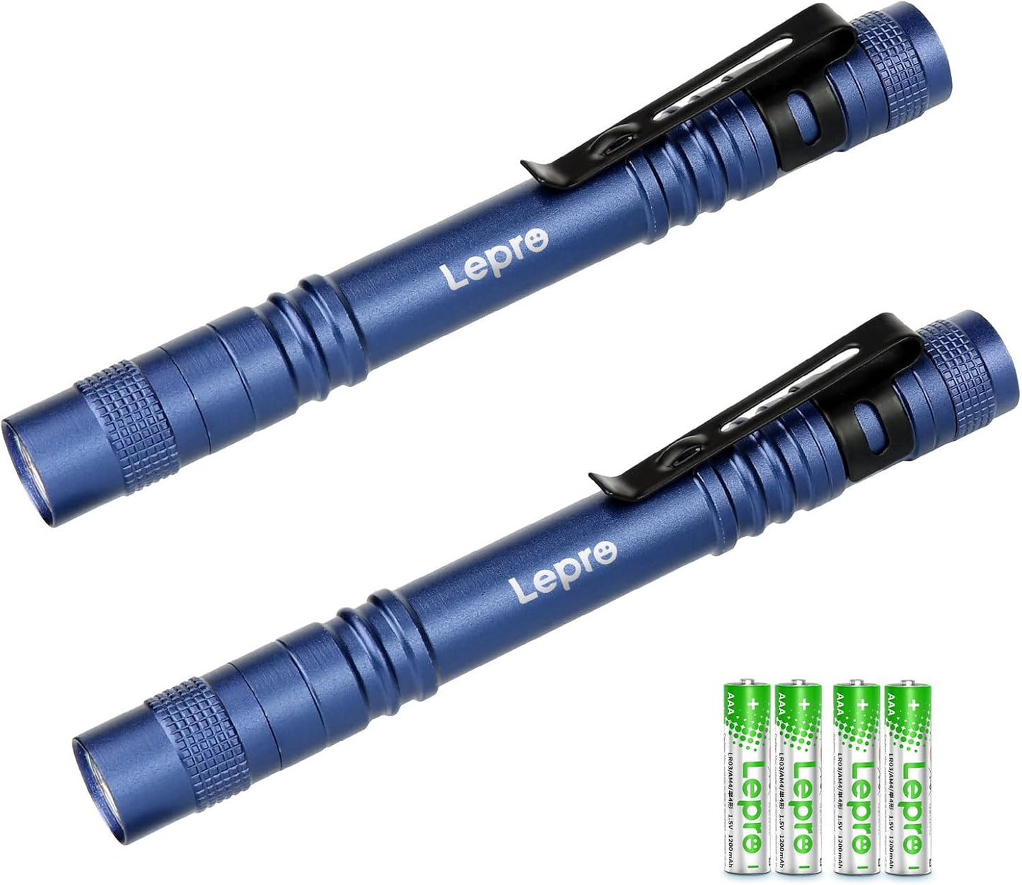 Lepro LED 懐中電灯 小型 ペンライト 2個セット 【高輝度/明るさ120ルーメン/3段階調光/電池式/防水/アルミ合金製/高耐久】 クリップ付き 携帯便利 作業 防災 ライト ハンディライト 単四電池付き（充電池対応不可） 2個入 ブルー[120023L-BU-2]