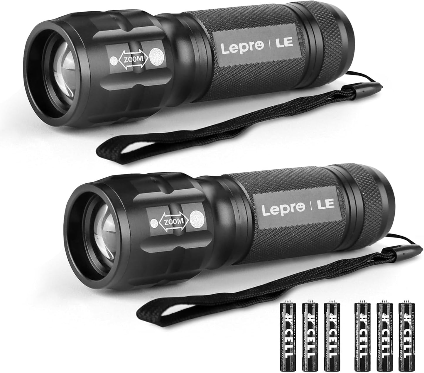 LED 懐中電灯 フラッシュライト ハンディライト 高輝度LEDチップ搭載 ズーム調節 軽量 小型 電池式 単四電池付き 防災 停電対策 緊急用 キャンプ 登山 夜釣り 2個パック