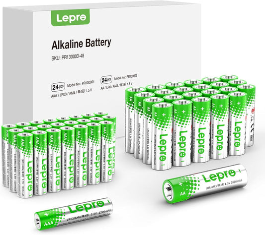 Lepro アルカリ乾電池 48本セット（単3形24本＋単4形24本） ハイパワー 1.5V 2800mAh大容量 液漏れ防止 耐久 長持ち 長期間保存可能 乾電池式モバイルバッテリー おもちゃ 電池式ランタン 懐中電灯 時計 リモコン 携帯ラジオ 防災用 [PR130003-48]