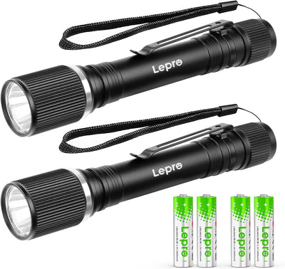 Lepro LED 懐中電灯 小型 2個入り【高輝度/明るさ300ルーメン/3段階調光/単三電池式/防水/アルミ合金製/高耐久】 携帯便利 作業 防災 ライト ハンディライト 2本単三電池対応 電池付属 家庭用 防犯 アウトドア キャンプ 防災 非常用[120032-2]