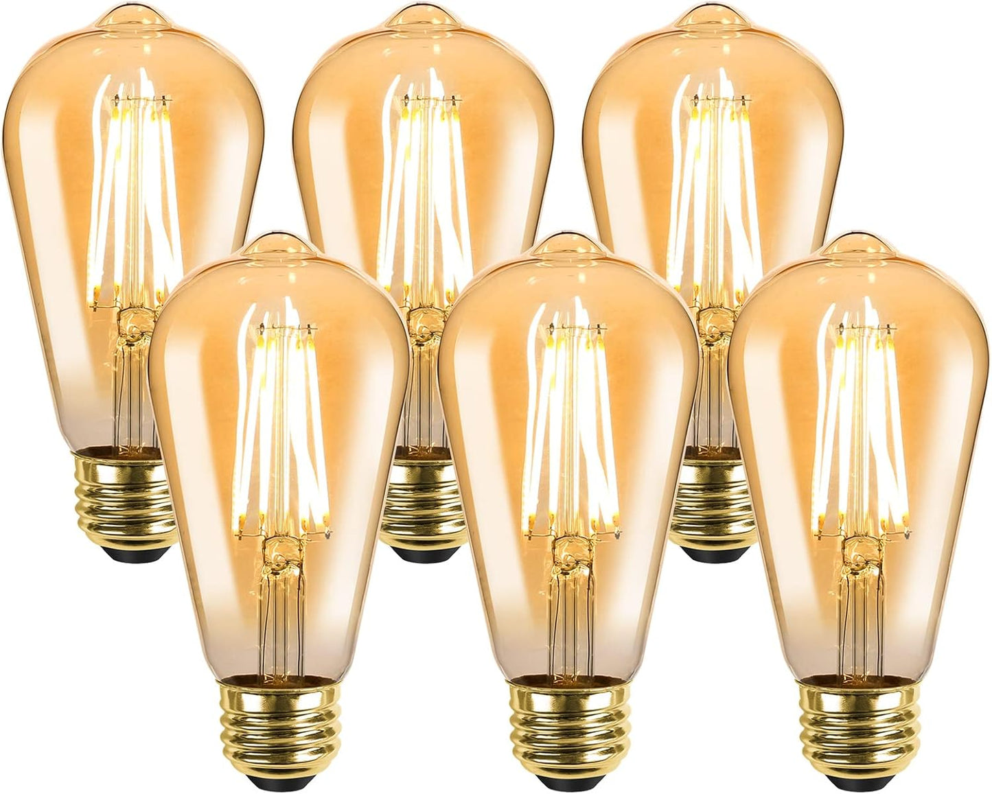 【E26】Lepro led電球 e26 エジソン電球 40W形 6個入り 4W 電球色 2700K 全方向タイプ エジソンバルブ エジソンランプ ST64 琥珀色 470lm フィラメント 電球 レトロ 調光器非対応 アンティーク おしゃれ 省エネ PSE認証済み シーリング ペンダント スタンド ブラケット適用 間接照明 装飾
