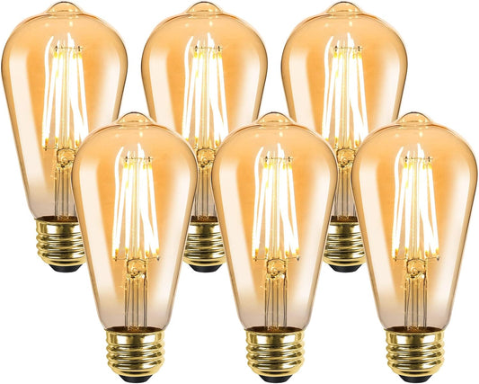 【E26】Lepro led電球 e26 エジソン電球 40W形 6個入り 4W 電球色 2700K 全方向タイプ エジソンバルブ エジソンランプ ST64 琥珀色 470lm フィラメント 電球 レトロ 調光器非対応 アンティーク おしゃれ 省エネ PSE認証済み シーリング ペンダント スタンド ブラケット適用 間接照明 装飾