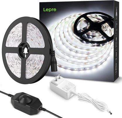 Lepro LEDテープライト ストリップライト 昼光色 6000k 無段階調光 ledテープ 5m 薄型 切断可能 取付簡単 SMD2835 300LED高輝度 正面発光 間接照明 非防水 室内・店内装飾 ledライト