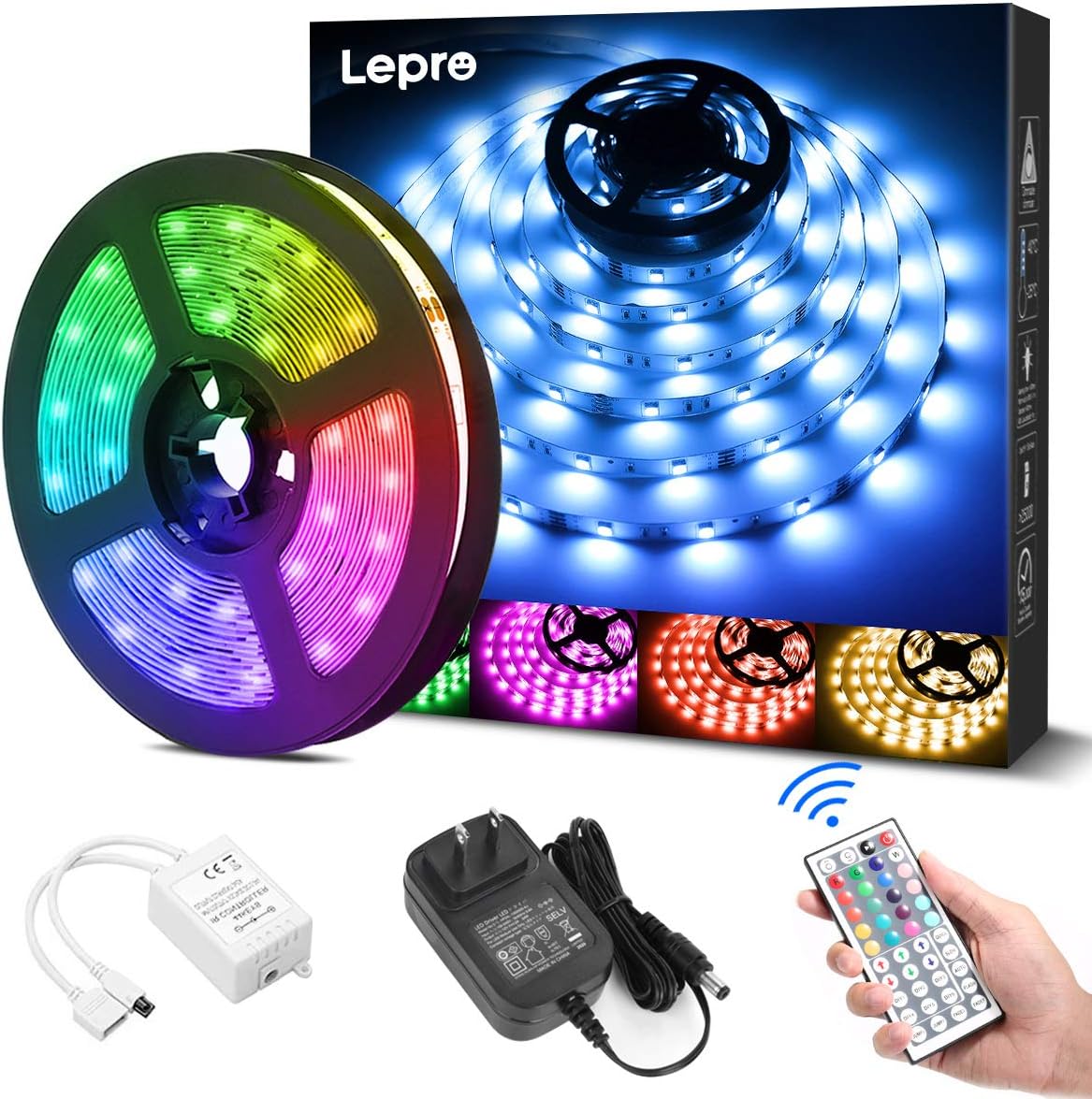 Lepro LEDテープライト 5m RGB テープ ライト 明るい 高輝度 150連 高密度 SMD5050 リモコン付き ledテープ 12v 切断可能 3M両面テープ付き 室内 間接照明 店舗 キャビネット 装飾用