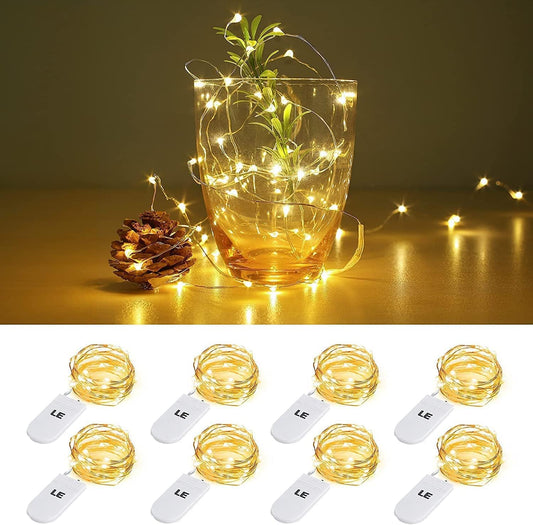 Lighting EVER LEDストリングライト 電池式フェアリーライト LEDイルミネーション 1m 20LED 電球色 防水銅線ワイヤー クリスマス飾り 結婚式 パーティー 装飾ライト クリスマスツリー電飾 おしゃれ 8個パック ボタン電池16個付属