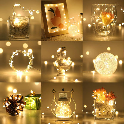 Lighting EVER LEDストリングライト 電池式フェアリーライト LEDイルミネーション 1m 20LED 電球色 防水銅線ワイヤー ハロウィン 飾り付け クリスマス飾り 結婚式 パーティー 装飾ライト クリスマスツリー電飾 おしゃれ 4個パック ボタン電池8個付属