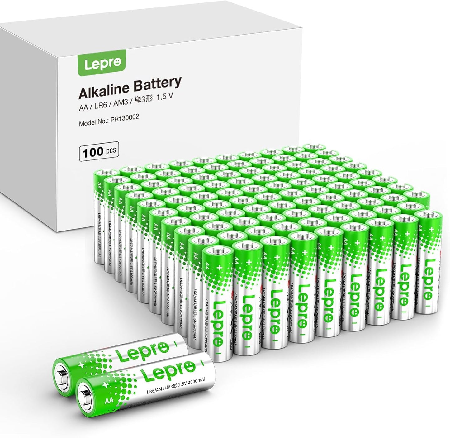 Lepro 単3形 アルカリ乾電池 100本セット ハイパワー 1.5V 2800mAh大容量 液漏れ防止 耐久 長持ち 長期間保存可能 乾電池式モバイルバッテリー おもちゃ 電池式ランタン 懐中電灯 時計 リモコン 携帯ラジオ 防災用 LR6 [PR130002-100]