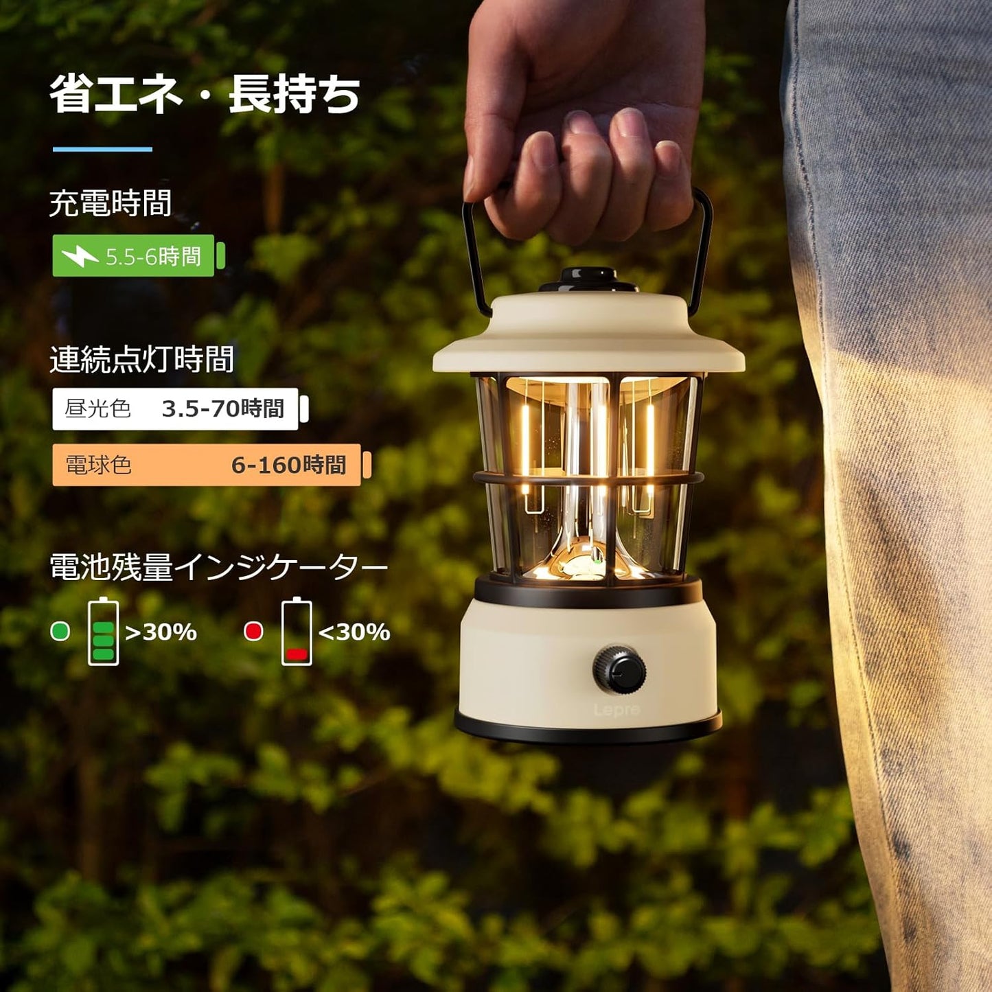 Lepro ランタン USB充電式 レトロ LEDランタン おしゃれ キャンプランタン アンティーク風 ソロキャンプ【高輝度/昼光色・電球色・昼白色切替/無段階調光】クラシカル らんたん アウトドア キャンプ 登山 夜釣り 防災 停電 緊急 非常用 ホワイト [330047-WH]