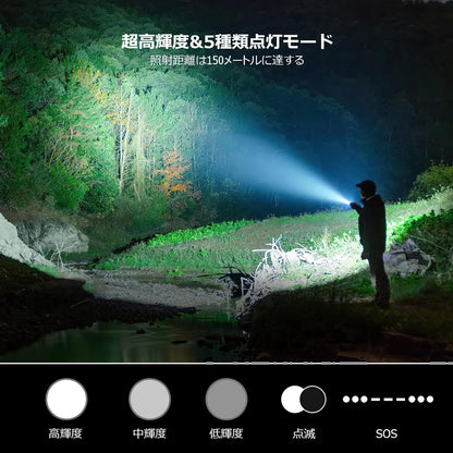 Lepro LED懐中電灯 フラッシュライト ハンディライト 強力 軍用 【LE2050/高輝度/18650と単四電池対応/ズーム式/5つ点灯モード/防滴/クリップ付き】電池式 防災 停電対策 緊急用 新型 軽量 キャンプ 登山 夜釣り (1個パック) [PR120028-JP]