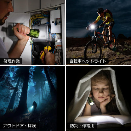 LED 懐中電灯 フラッシュライト ハンディライト 高輝度チップ搭載 ズーム調節 軽量 小型 電池式 単四電池付き 防災 停電対策 緊急用 キャンプ 登山 夜釣り グリーン 2個入り (1200012-G-2)