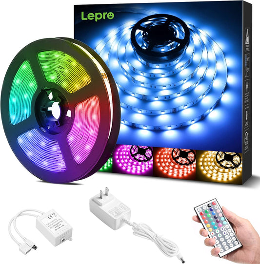 Lepro LEDテープライト 5m RGB テープ ライト 明るい 高輝度 150連 高密度 SMD5050 リモコン付き ledテープ 12v 切断可能 3M両面テープ付き 室内 間接照明 店舗 キャビネット 装飾用
