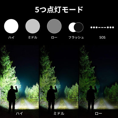 Lepro LED懐中電灯 OSRAM社製超高輝度LED搭載 単三電池対応 ハンディライト フラッシュライト 強力 軍用 【LE3000/超高輝度/ズーム式/5つ点灯モード/防滴】電池式 防災 停電対策 緊急用 新型 軽量 キャンプ 登山 夜釣り