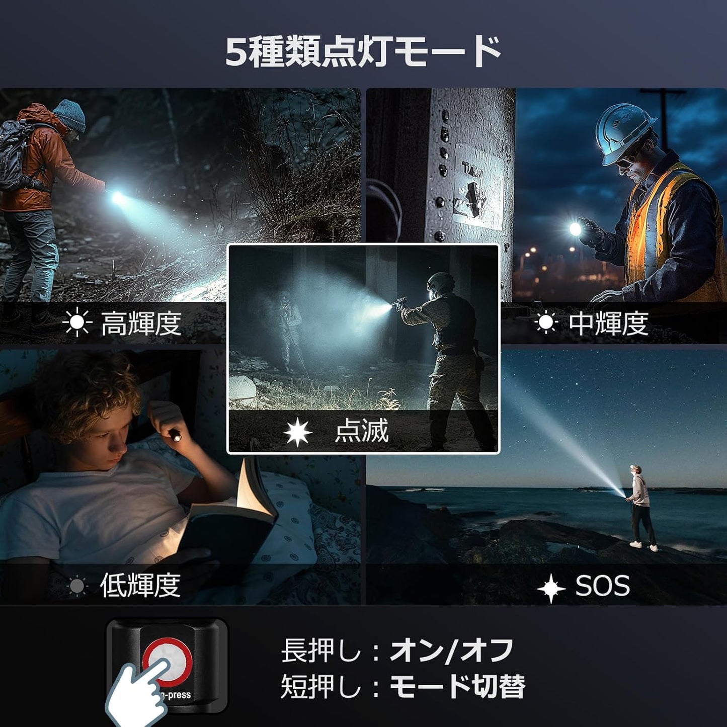 Lepro LED懐中電灯 USB充電式 フラッシュライト ハンディライト 【高輝度/ズーム式/5つ点灯モード/防滴】 防災 停電対策 緊急用 新型 軽量 キャンプ 登山 夜釣り [PR120030]