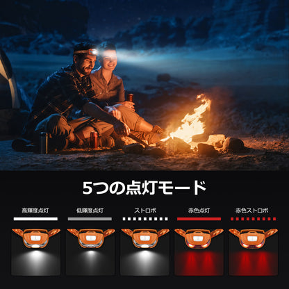Lepro ヘッドライト 充電式 300lm高輝度 ledヘッドライト 釣り ヘッドランプ USB-C充電 登山 白＆赤 ledライト【5つ点灯モード/3時間満充電/実用点灯37時間】 防水 照射角度調整可 軽量 キャンプ 散歩 アウトドア 災害 停電用 （オレンジ）