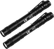 Lepro LED 懐中電灯 小型 ペンライト 2個セット 【高輝度/明るさ120ルーメン/3段階調光/防水/アルミ合金製/高耐久】 クリップ付き 携帯便利 作業 防災 ライト ハンディライト 単四電池対応（充電池対応不可） 2個入[120023-2]