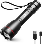 Lepro LED懐中電灯 OSRAM社製超高輝度LED搭載 USB充電式 フラッシュライト ハンディライト 強力 軍用 【LP3000/超高輝度/ズーム式/5つ点灯モード/防滴】 防災 停電対策 緊急用 新型 軽量 キャンプ 登山 夜釣り [120024-JP]
