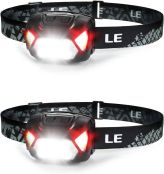 ヘッドライト LED ヘッドランプ 高輝度 ledヘッドライト 電池式 2個セット【スポット・ワイドビーム切替/赤色サブLED搭載・夜釣りに最適/実用点灯22時間/防水/CE ROHS認証済み】釣り 登山 キャンプ 散歩 作業 アウトドア 災害 停電用 小型 軽量 ヘッド ライト（ブラック） [320015-2]
