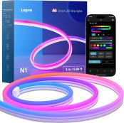 Lepro N1 AI ledネオンライト AI生成光 3m AI照明デザイン アシスタント スマート テープライト 音楽同期 MagicColor 流れる Alexa/Google Home対応 WIFI/Bluetoothコントロール ネオンサイン 虹色 アドレサブル おしゃれ RGB 調光調色 クリスマス 間接照明 ネオン管 LLM 【Leproアプリ アカウント登録要】[N1-3-JP]