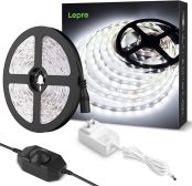 Lepro LEDテープライト ストリップライト 昼光色 6000k 無段階調光 ledテープ 5m 薄型 切断可能 取付簡単 SMD2835 300LED高輝度 正面発光 間接照明 非防水 室内・店内装飾 ledライト[PR4100067-DW-JP-NF]