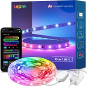 Lepro S1 AI ledテープライト AI生成光 15m AI照明デザイン アシスタント 音楽同期 MagicColor 流れるテープ LLM 1600万色 調光調色 Alexa/Google Home対応 スマート AI照明 WiFi/Bluetooth対応 虹色 アドレサブル RGB 450連 間接照明 両面テープ付 DIY テープライト 非防水【Leproアプリ アカウント登録要】[S1-15-JP]