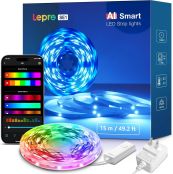 Lepro SE1 AI ledテープライト AI生成光 15m AI照明デザイン アシスタント 音楽同期 LLM 1600万色 調光調色 Alexa/Google Home対応 スマート AI照明 WiFi/Bluetooth対応 RGB 間接照明 切断可能 両面テープ付 DIY テープライト 非防水【Leproアプリ アカウント登録要】[SE1-15-JP]
