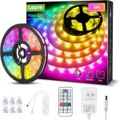 Lepro ledテープライト MagicColor 流れるテープ 虹色 アドレサブル 音楽センサー 音声同期 調光調色 間接照明 両面テープ 20キーリモコン SMD5050 150LED クリスマス 飾り 室内 店舗 カラオケ ゲーム室 DIY 5m[PR410091-RGB-JP]
